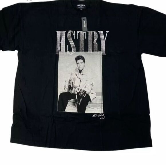 NWT Hstry By NAS ELVIS Black Short Sleeve Graphic Rhinestone Tee Shirt - Size 2X - Picture 1 of 6